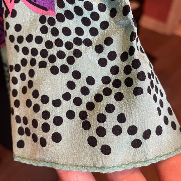 vintage honey multi color rolled silk scarf with a funky floral and polka dot - Picture 8 of 8